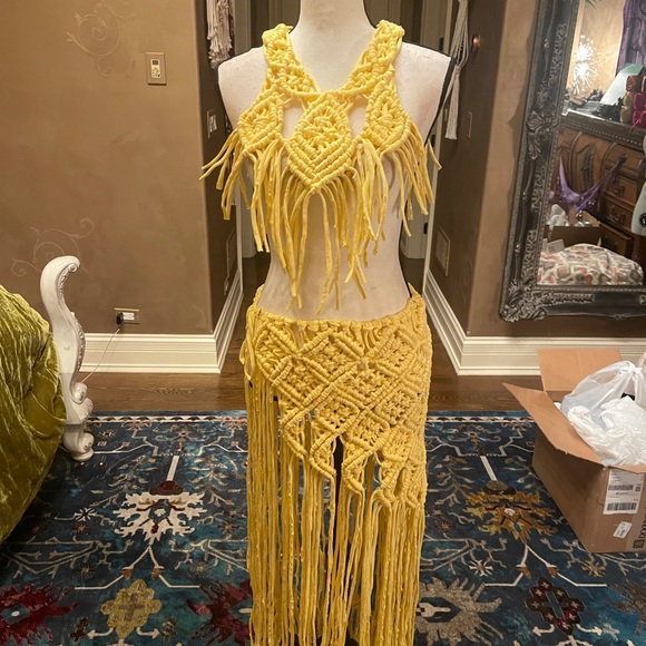 Handmade Macrame Skirt Poncho Set - Picture 9 of 11